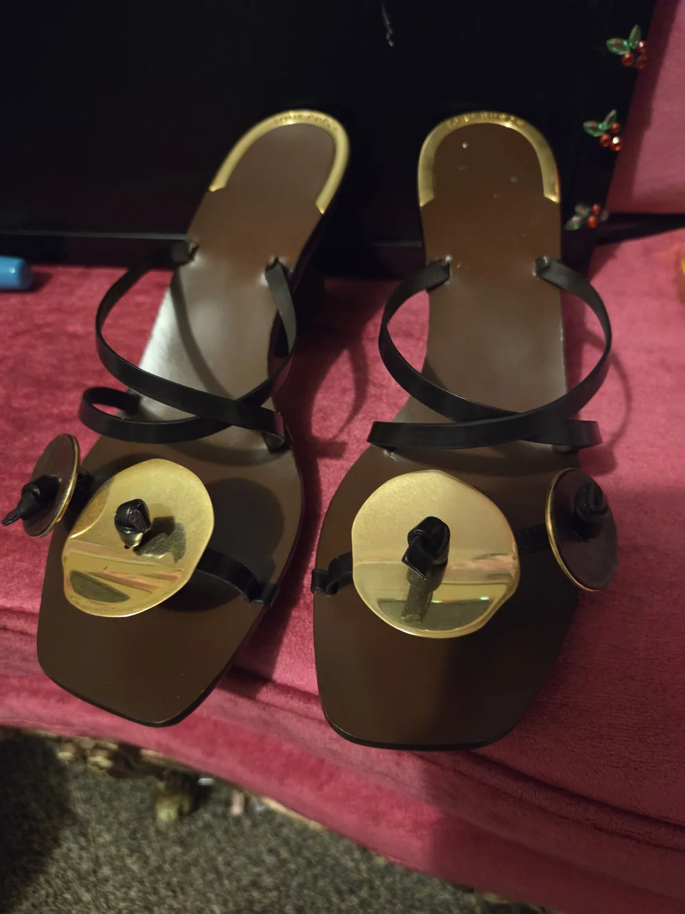 Women’s Black and Gold Decorative Slide Sandals